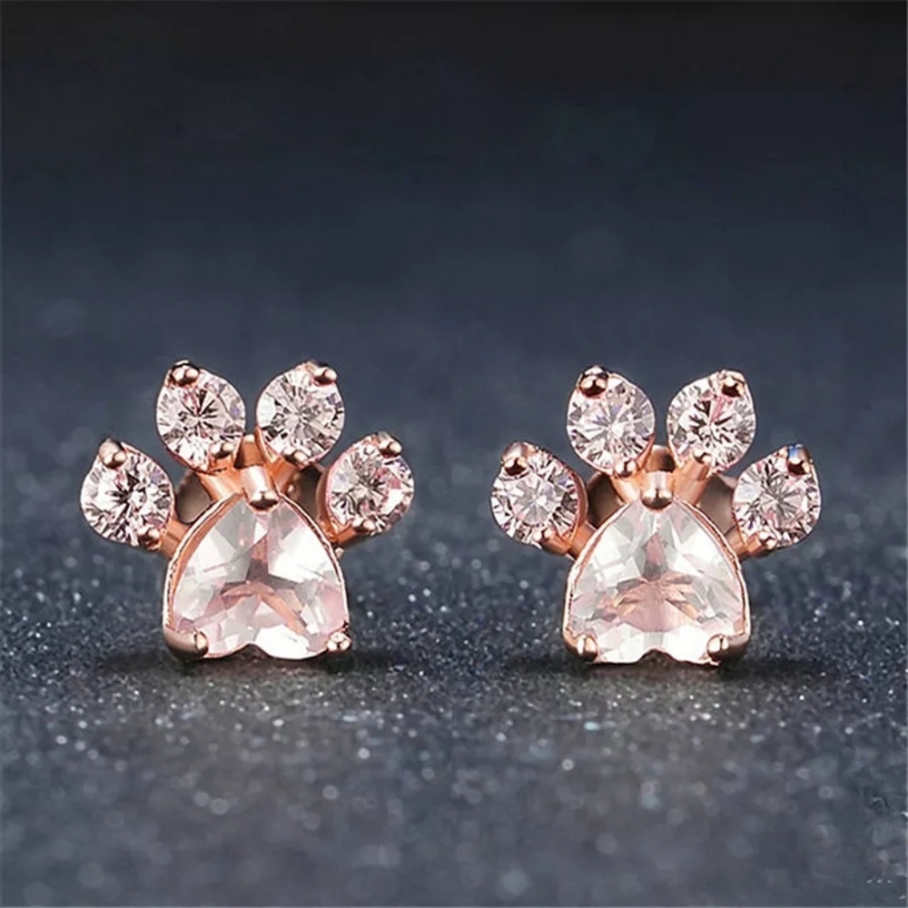 Crystal Dog Paw Earrings - Picture 1 of 4